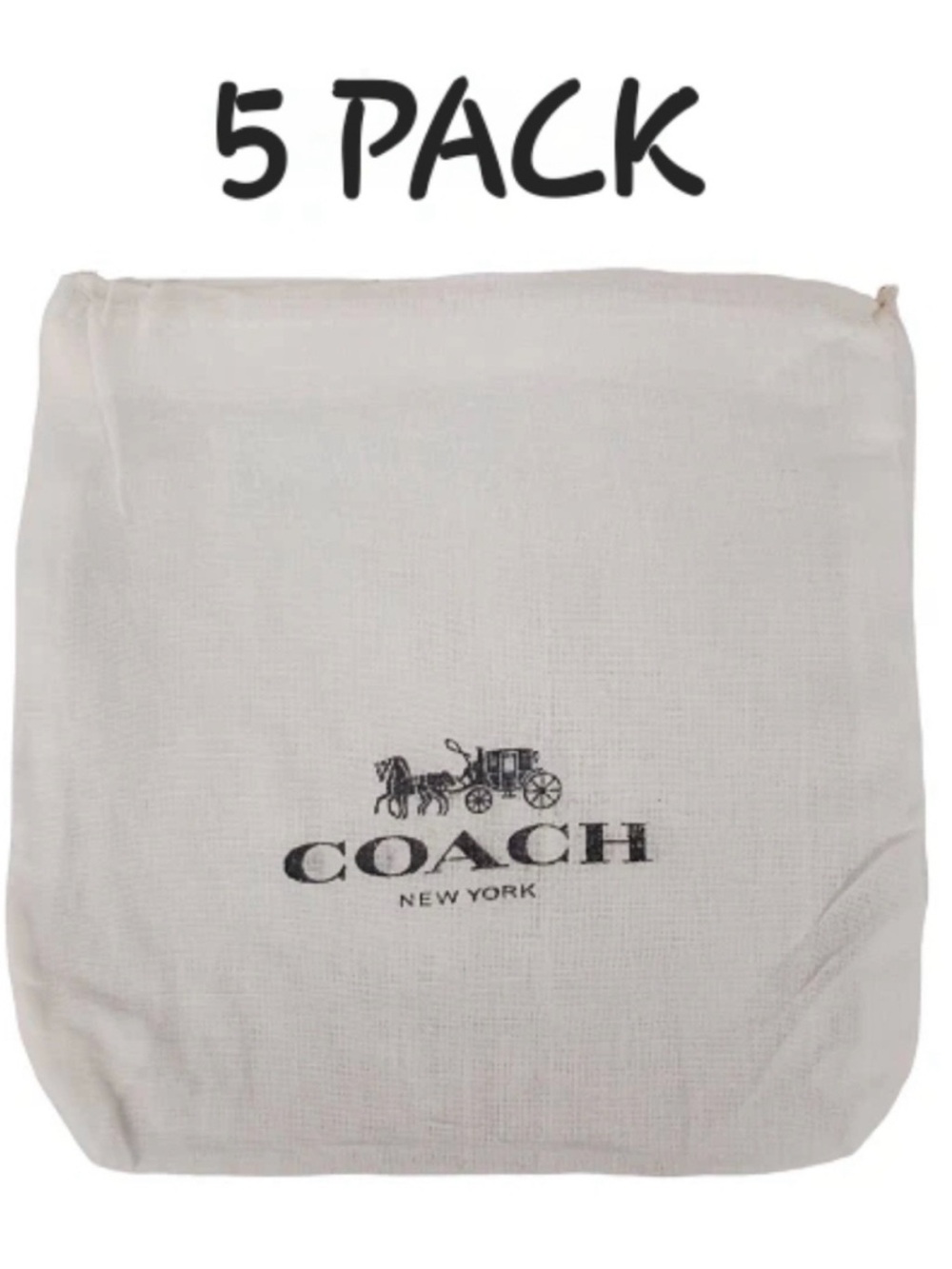 COACH NEW YORK 7.5"x7.5" (5 PACK)Drawstring Dustbag Bundle, White, NEW